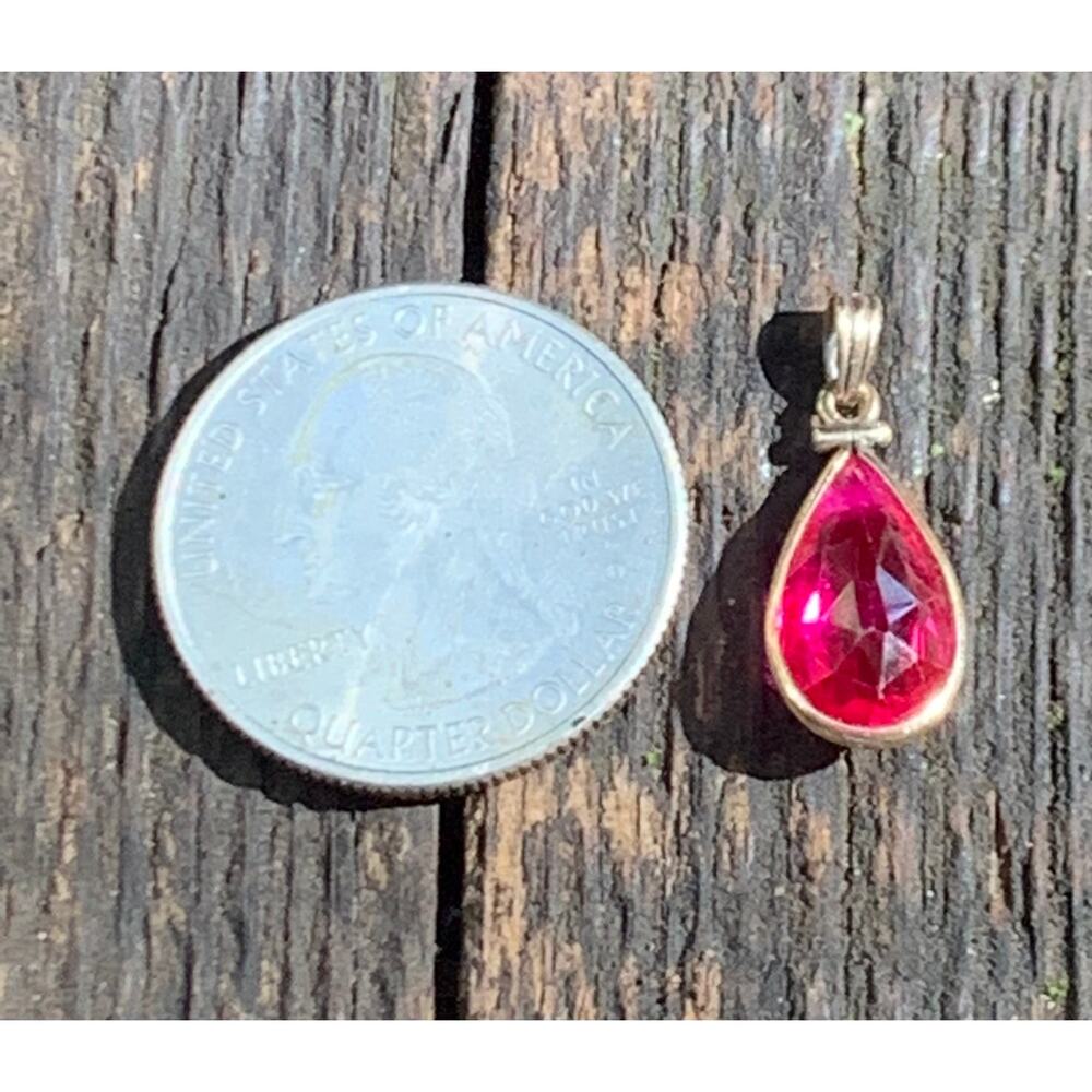 10K Yellow Gold Faceted Teardrop Shape Ruby Pendant Vintage - Picture 5 of 6